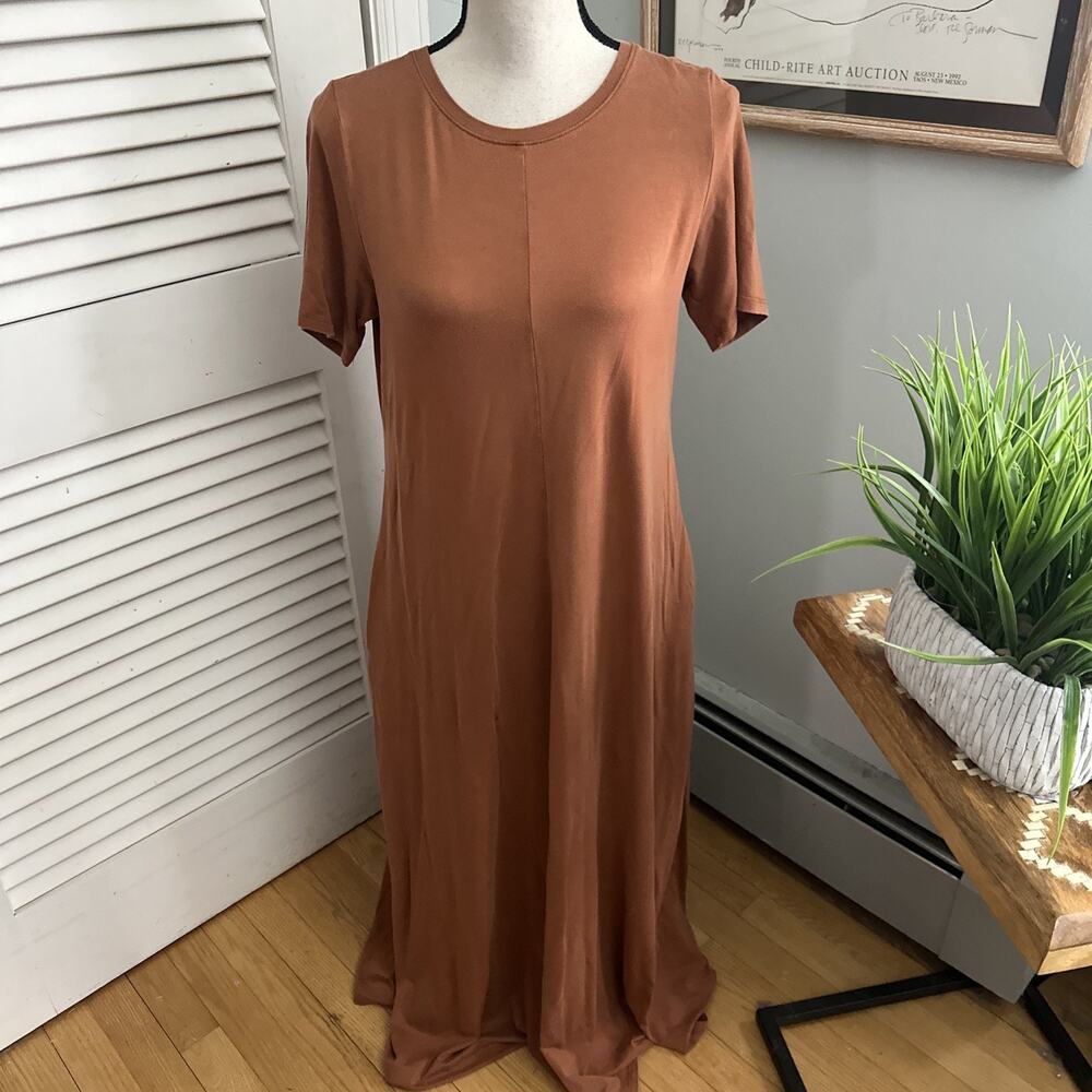 Eileen Fisher Dress Womens Small Petite Brown Maxi Shift Minimalist Lagenlook